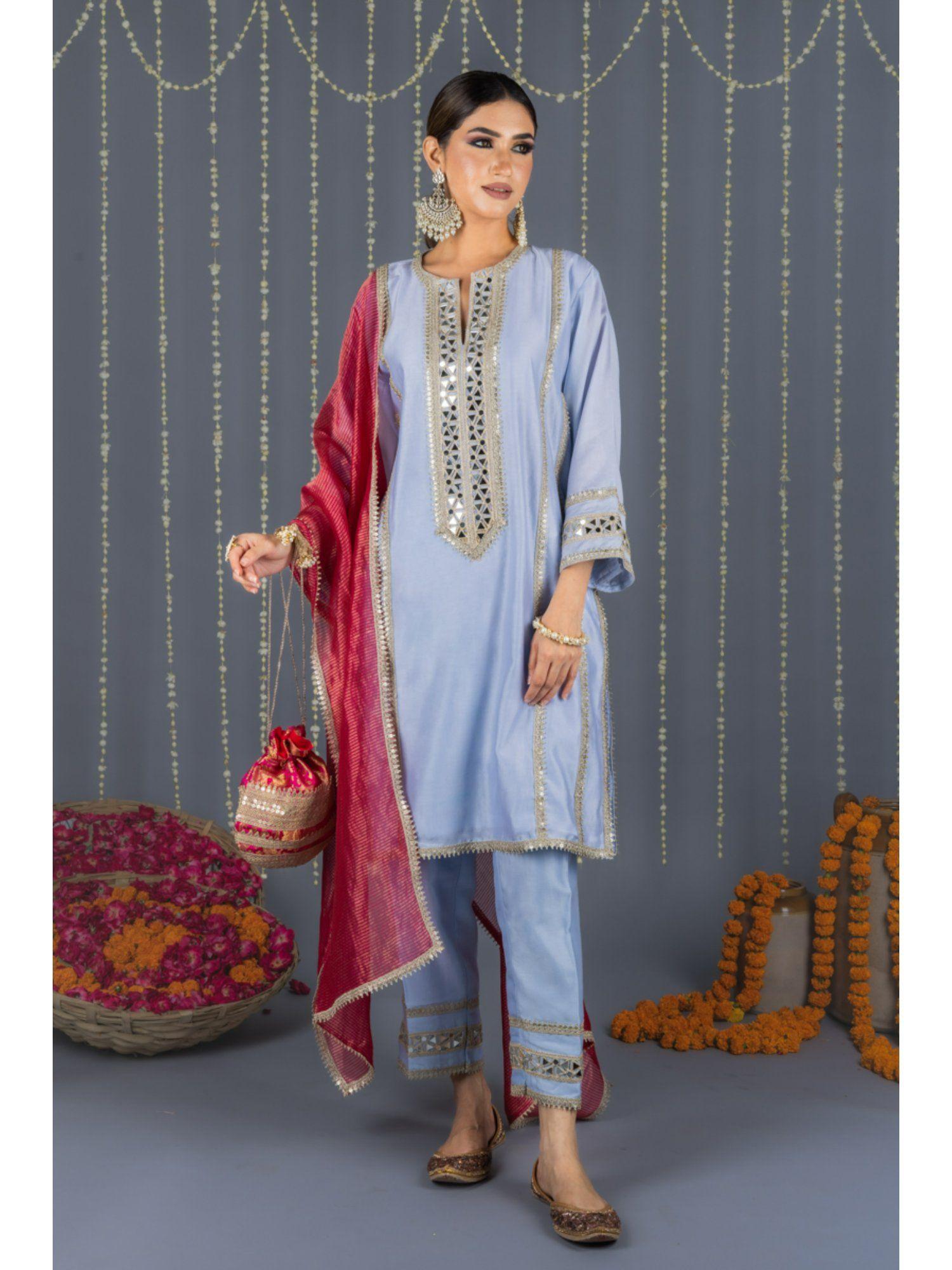 neer kurta and pant with dupatta (set of 3)