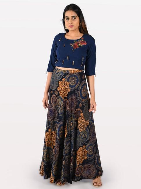 neeru's blue embellished crop top and skirt
