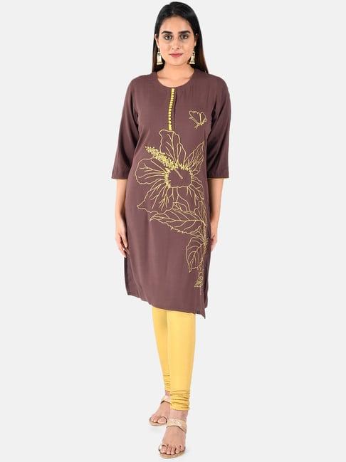 neeru's brown embroidered straight kurta