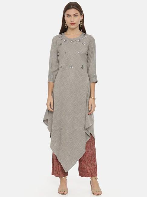 neeru's grey embellished high low kurta