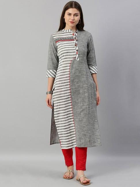 neeru's grey striped straight kurta