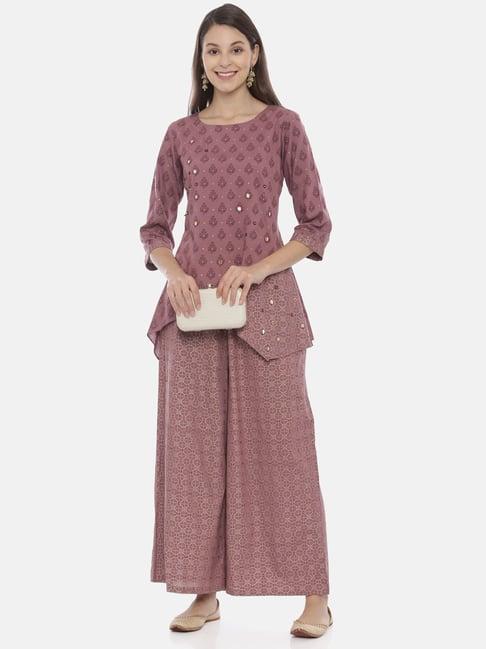 neeru's mauve embellished tunic & palazzo set