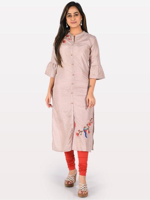 neeru's pink embroidered straight kurta