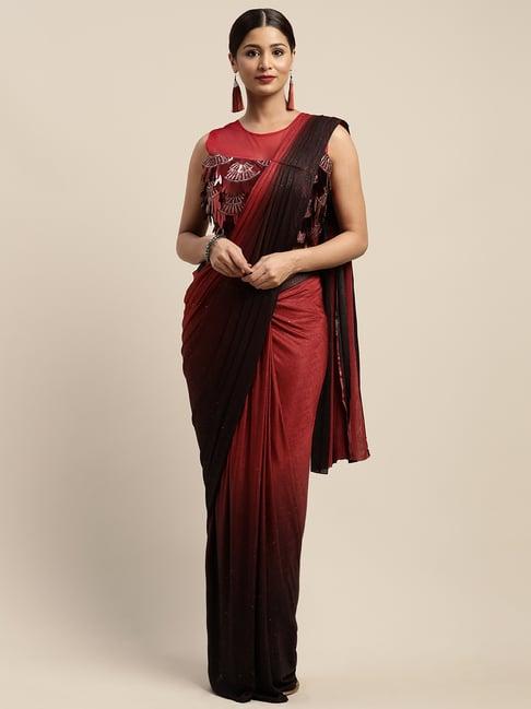 neeru's red solid ready to wear saree with blouse