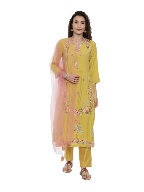 neeru's yellow embroidered kurta with palazzo & dupatta