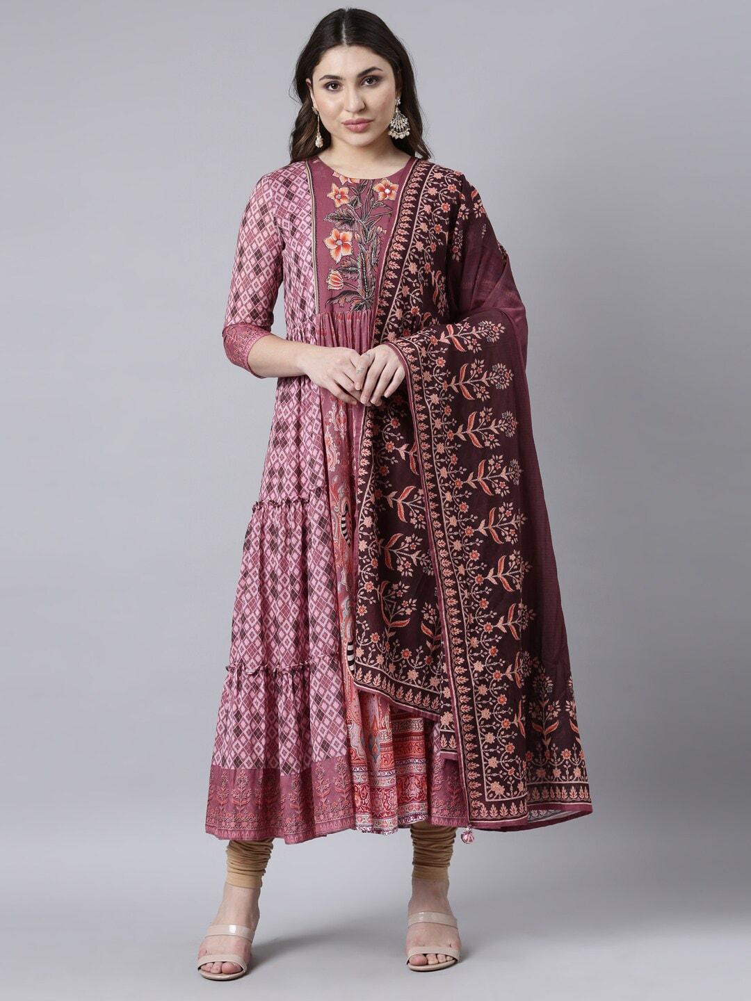 neerus ethnic motifs printed cotton fit & flare midi dress