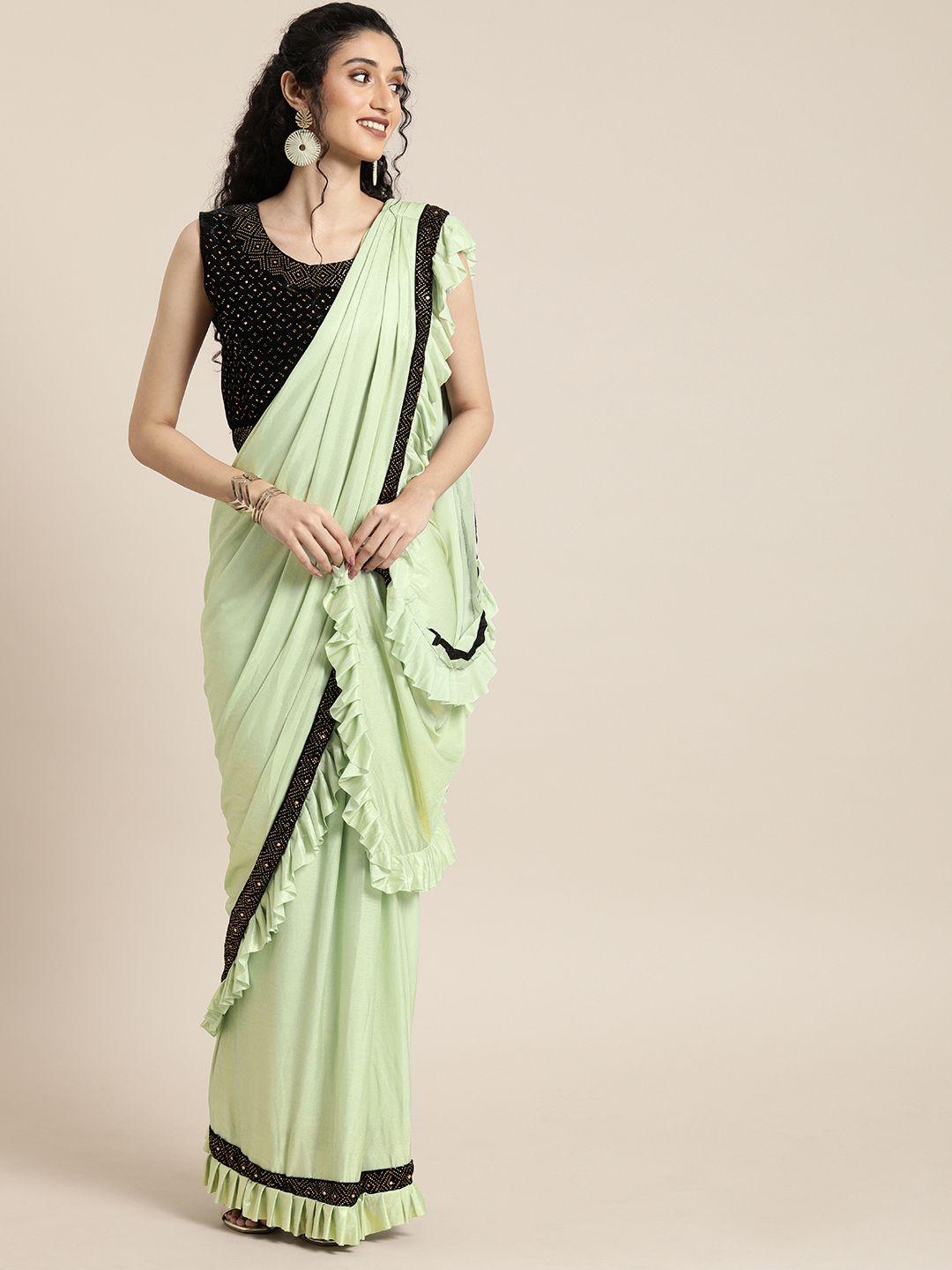 neerus green solid ready to wear saree