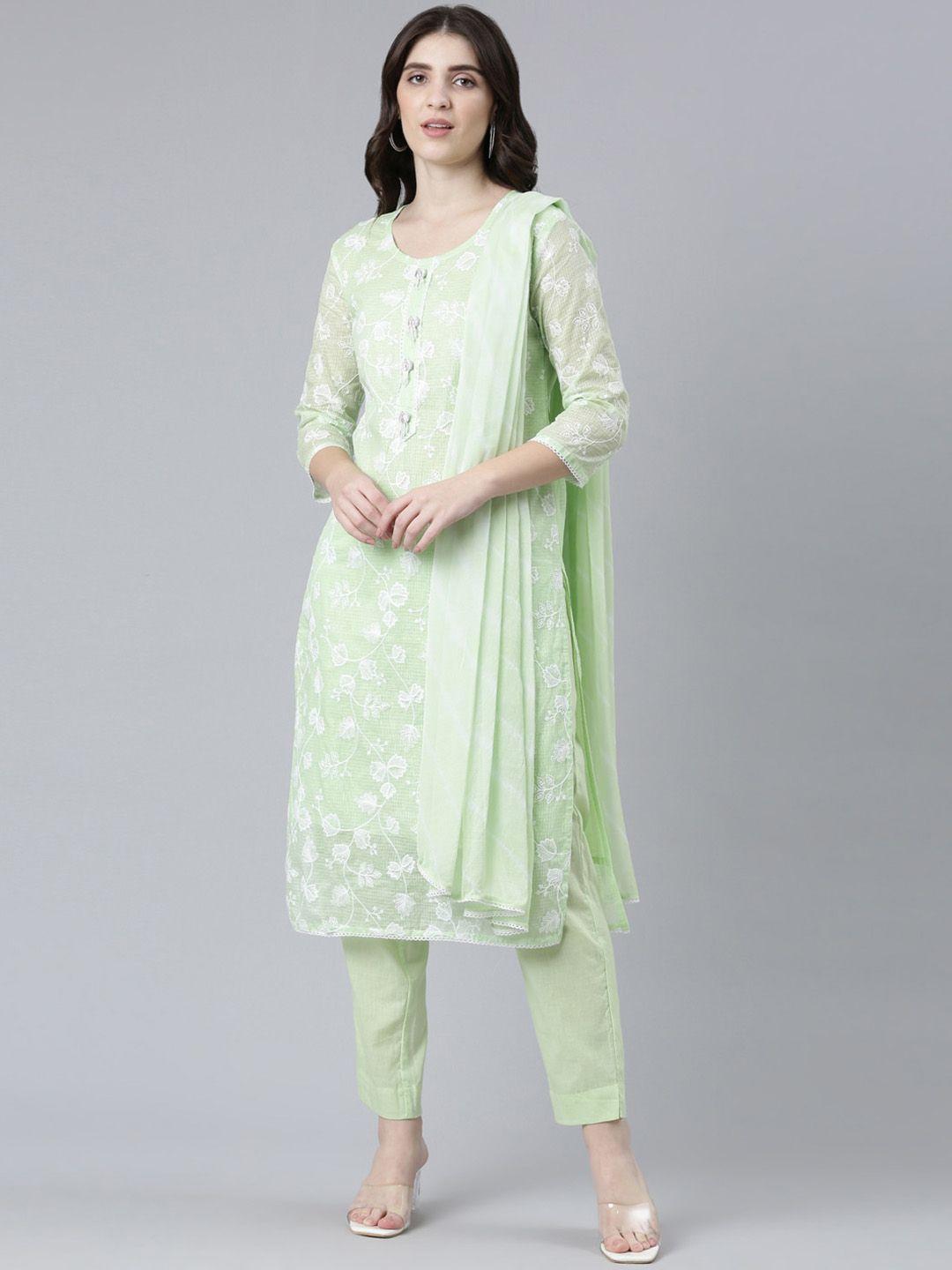 neerus  floral embroidered straight kurta with trousers & with dupatta