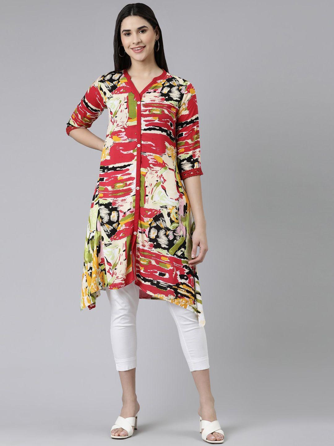 neerus abstract printed mandarin collar kurta