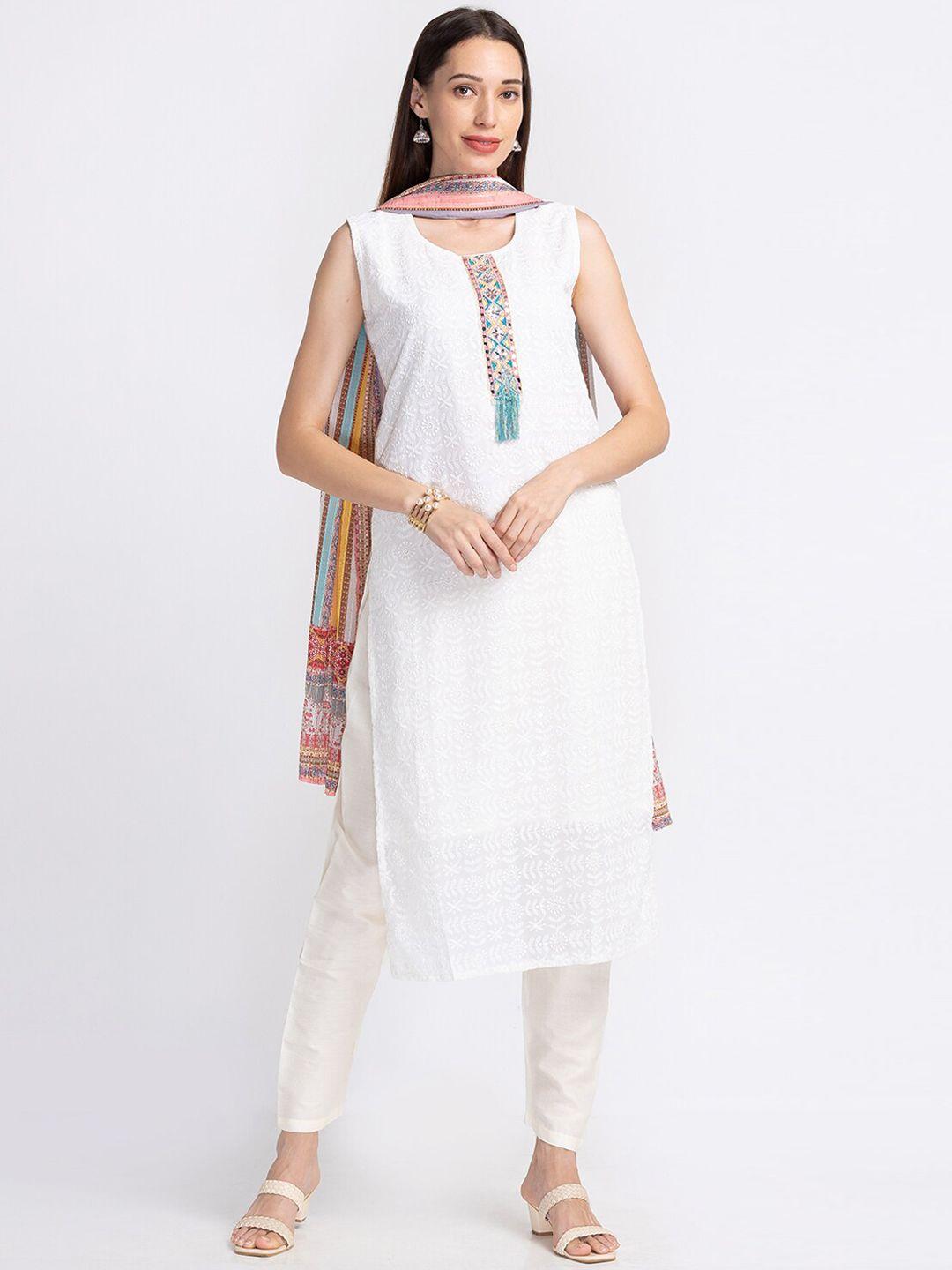 neerus embroidered sleeveless straight kurta with trousers & with dupatta