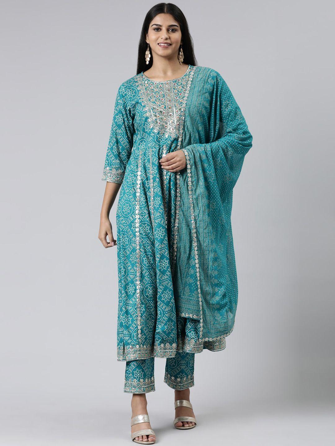 neerus ethnic motifs embroidered mirror work kurta with trousers & with dupatta