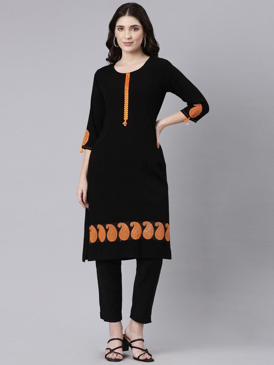 neerus ethnic motifs embroidered round neck kurta