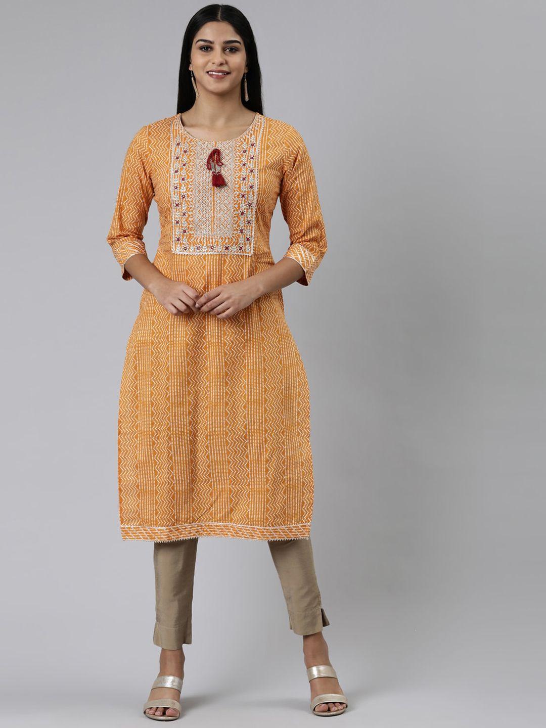 neerus ethnic motifs printed gotta patti cotton straight kurta