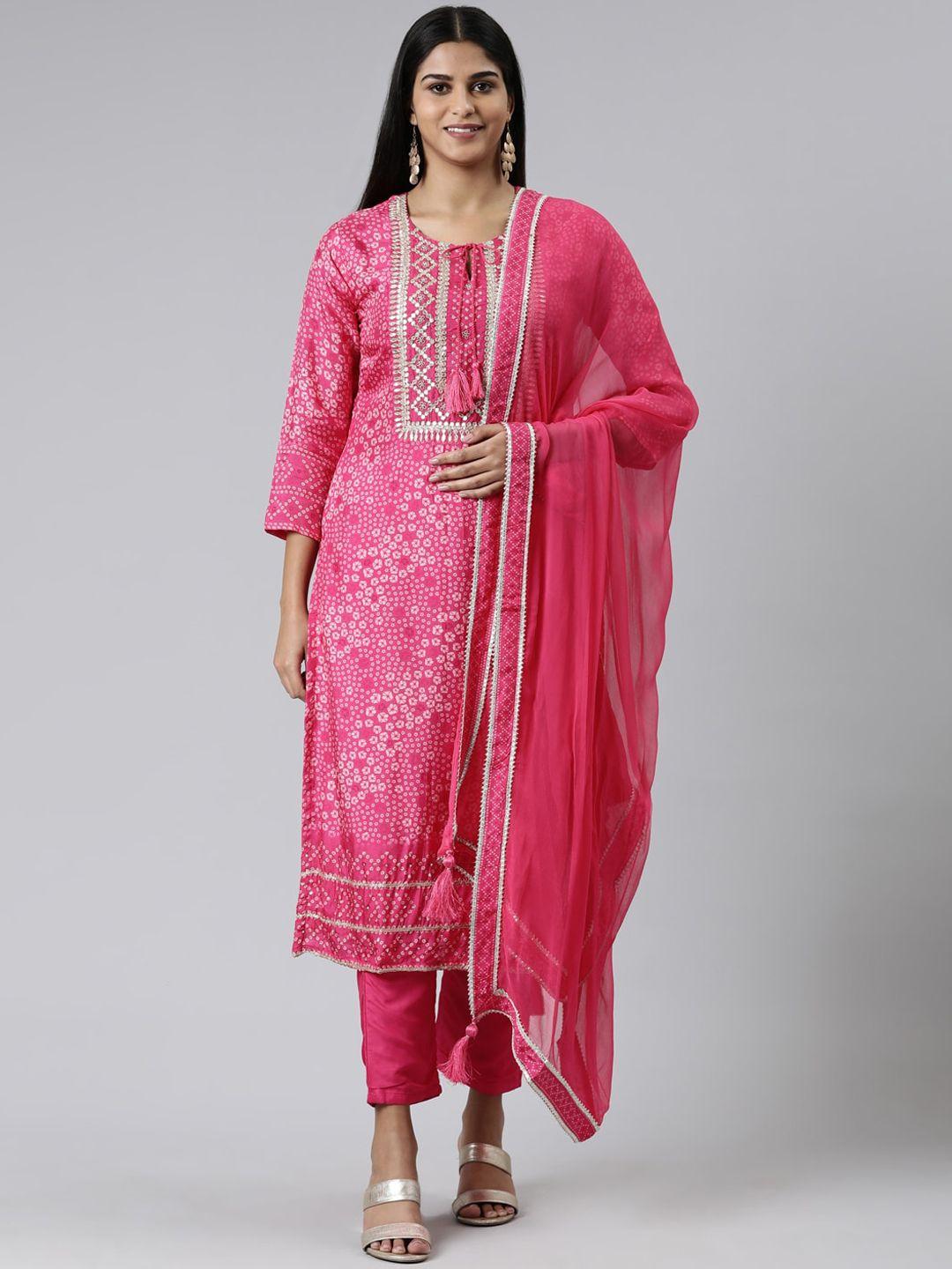 neerus ethnic motifs printed sequinned kurta with trousers & with dupatta