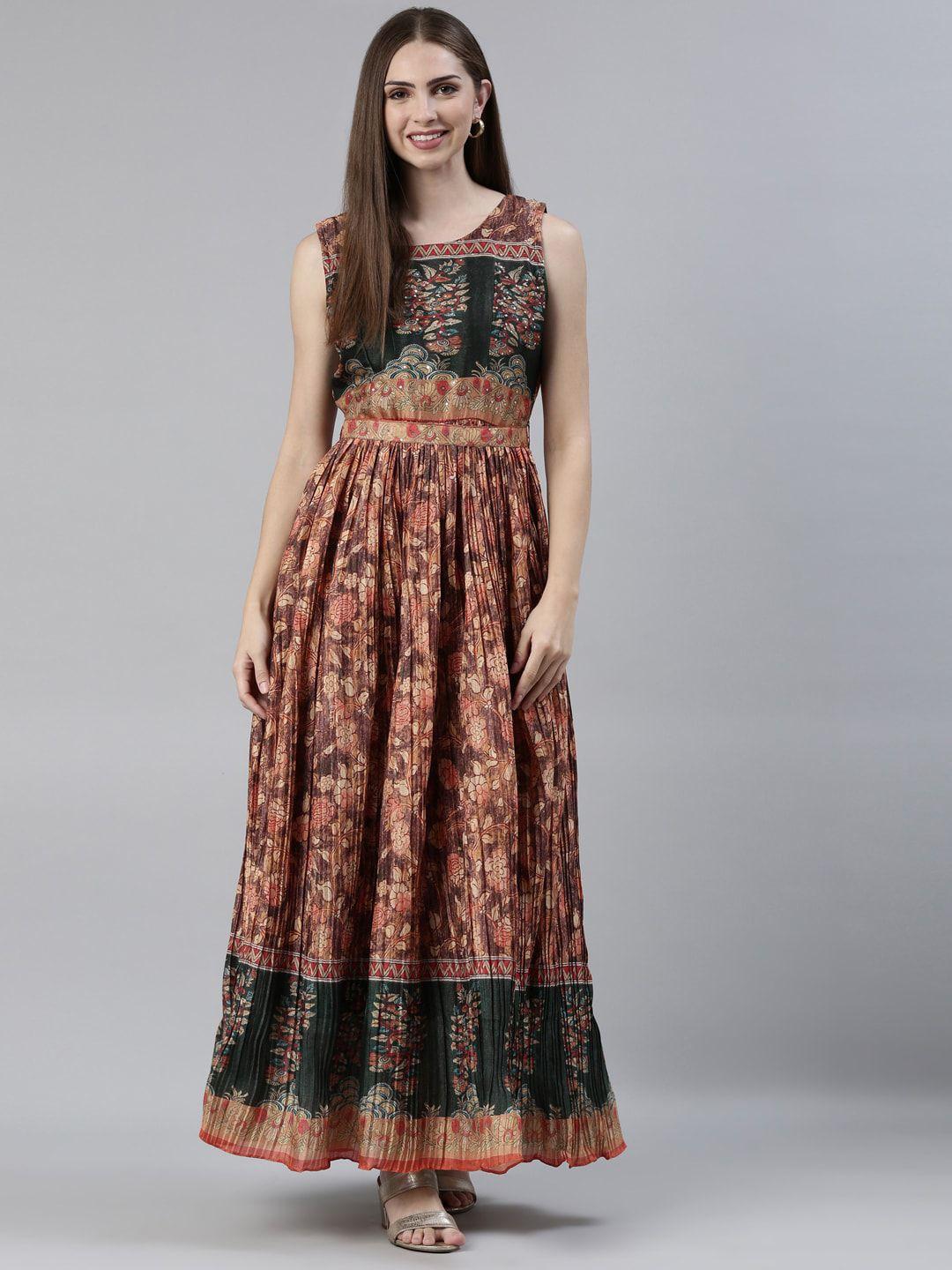 neerus ethnic motifs printed silk sleeveless maxi ethnic dress