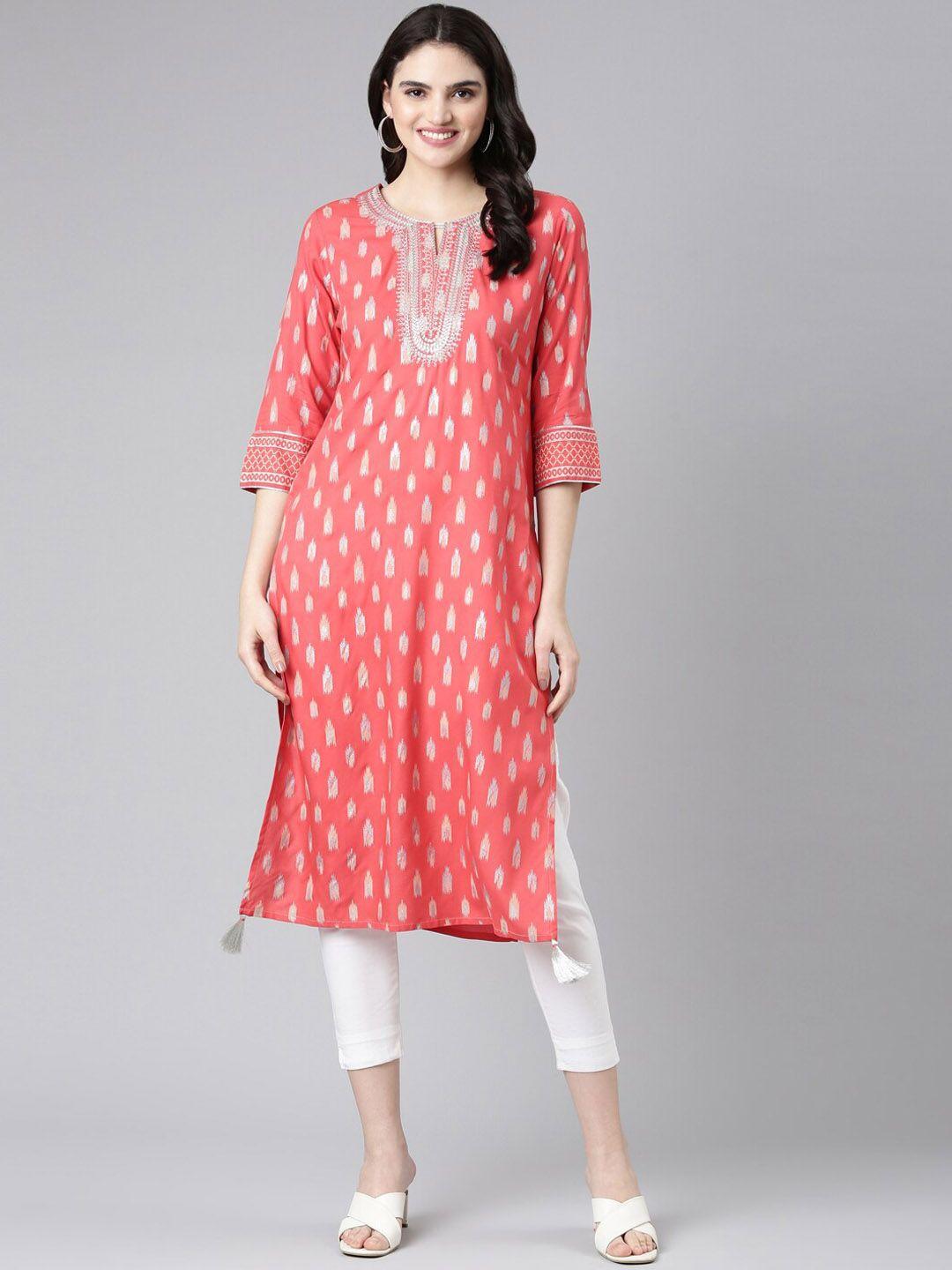 neerus ethnic motifs printed thread work yoke design kurta