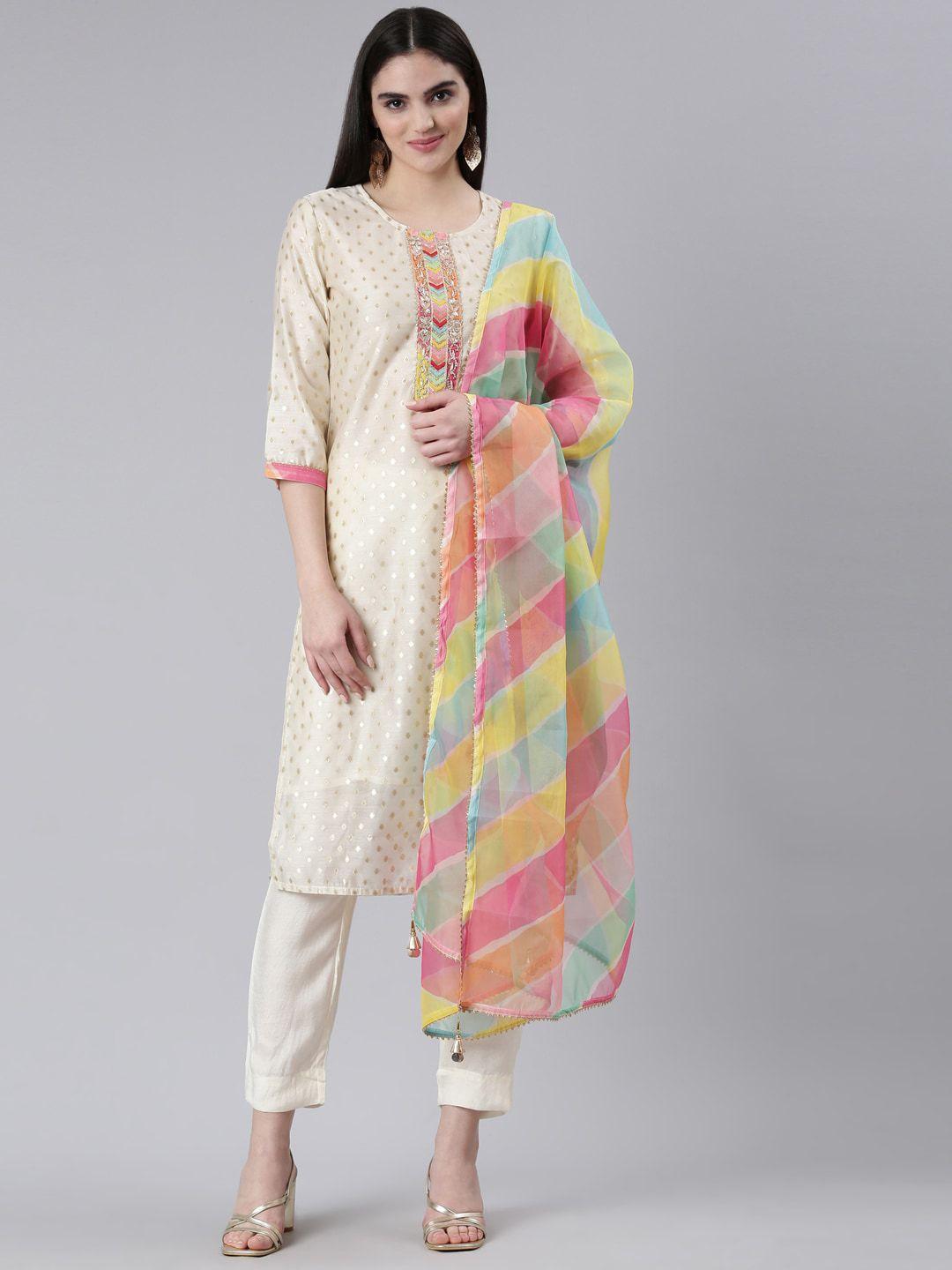 neerus ethnic motifs woven design gotta patti chanderi cotton kurta set