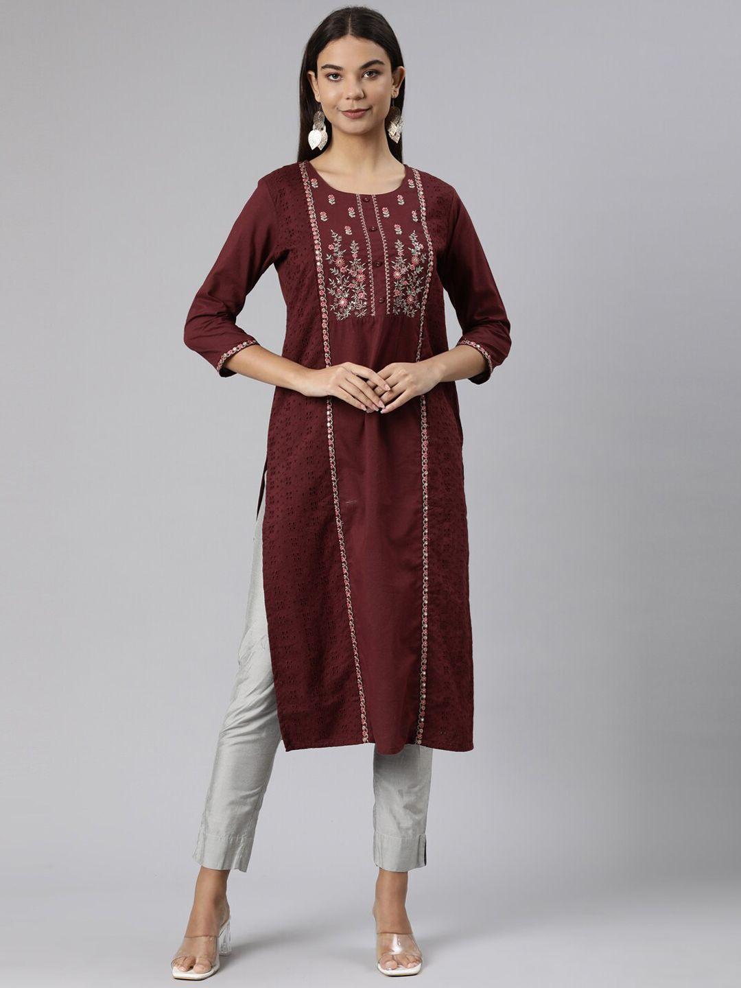 neerus floral embroidered cotton kurta