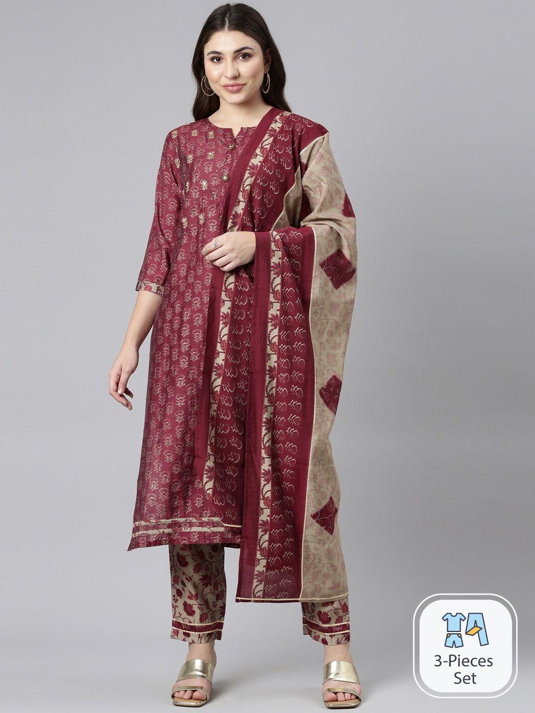 neerus floral embroidered kurta with trousers & dupatta