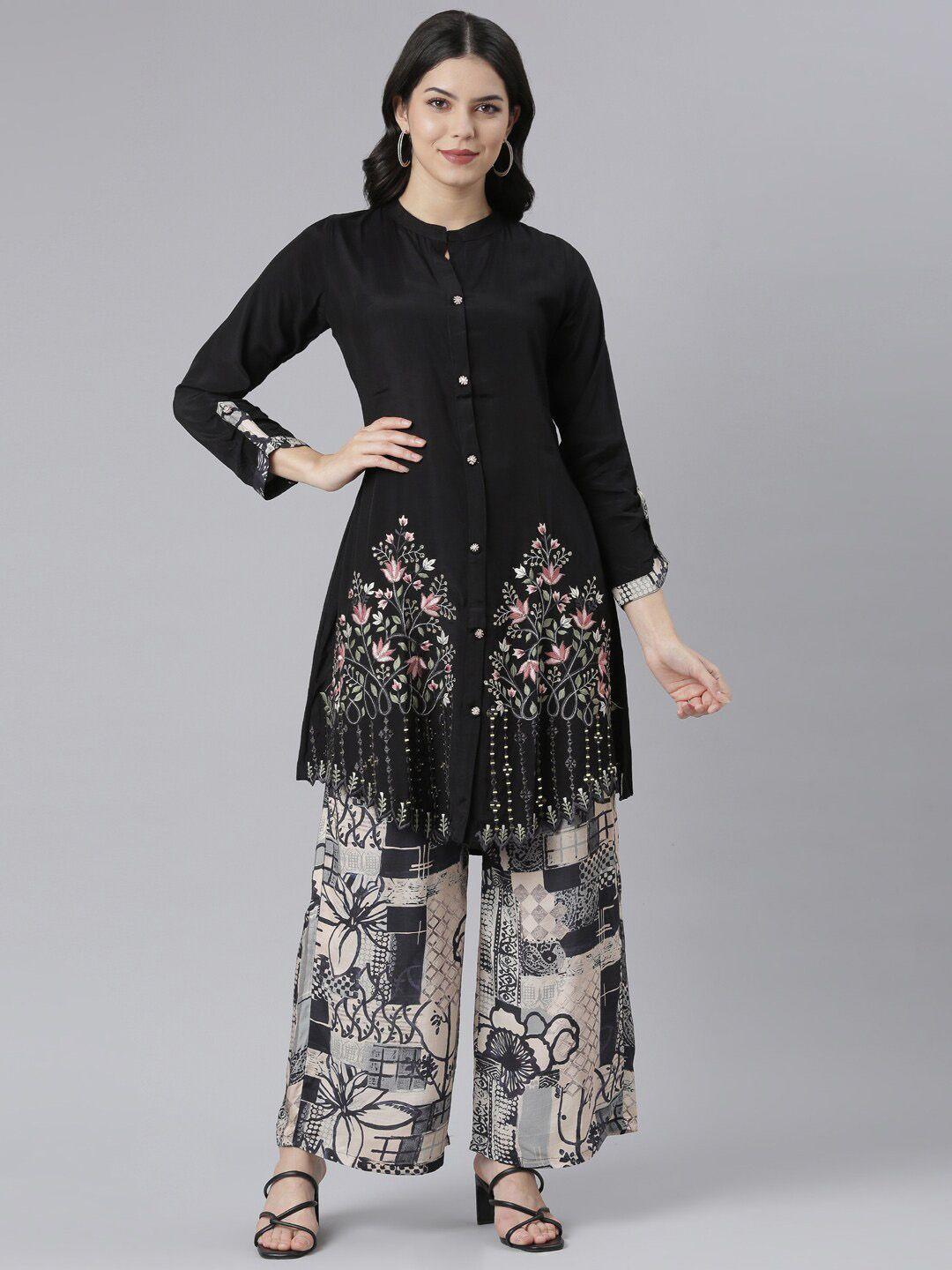 neerus floral embroidered regular kurta with palazzos