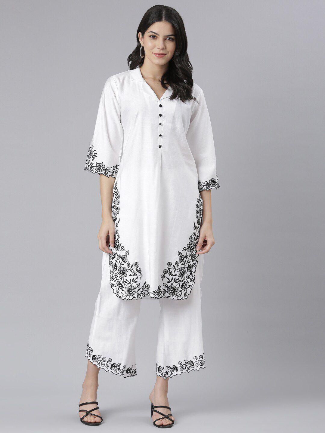 neerus floral embroidered straight kurta with palazzos