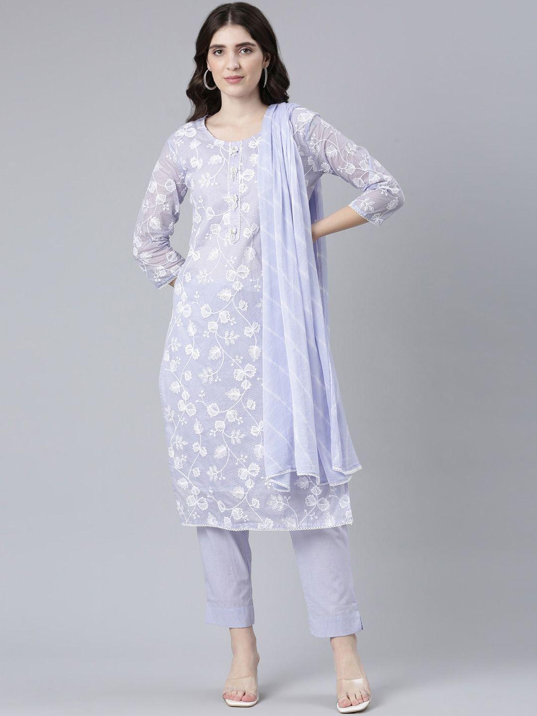neerus floral embroidered straight kurta with trousers & dupatta