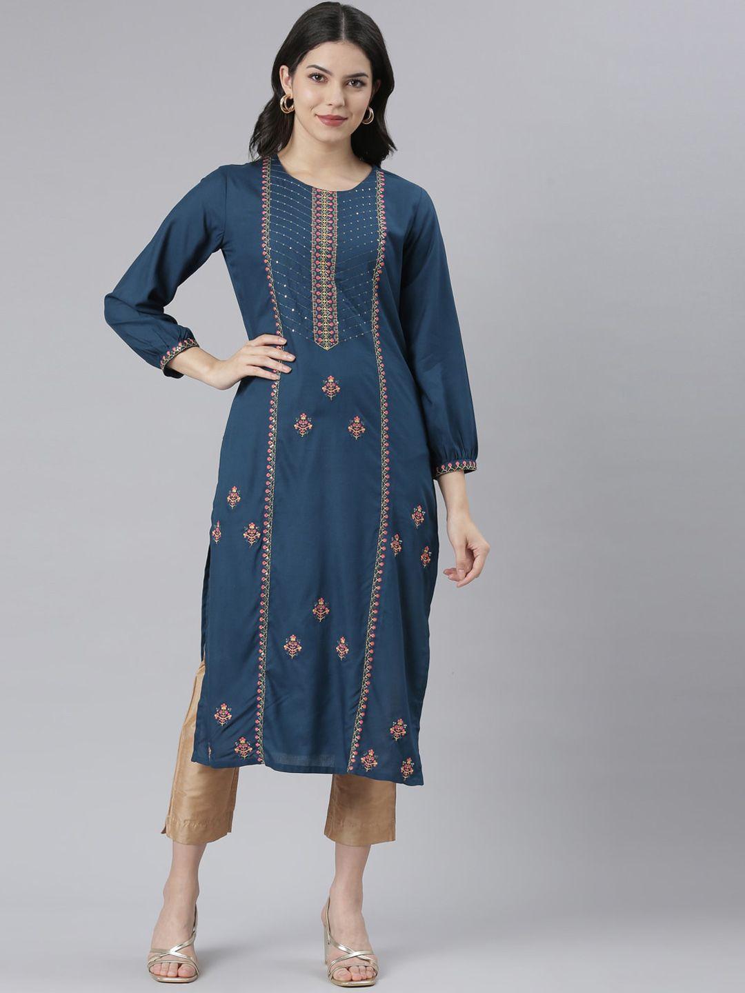 neerus floral embroidered thread work kurta