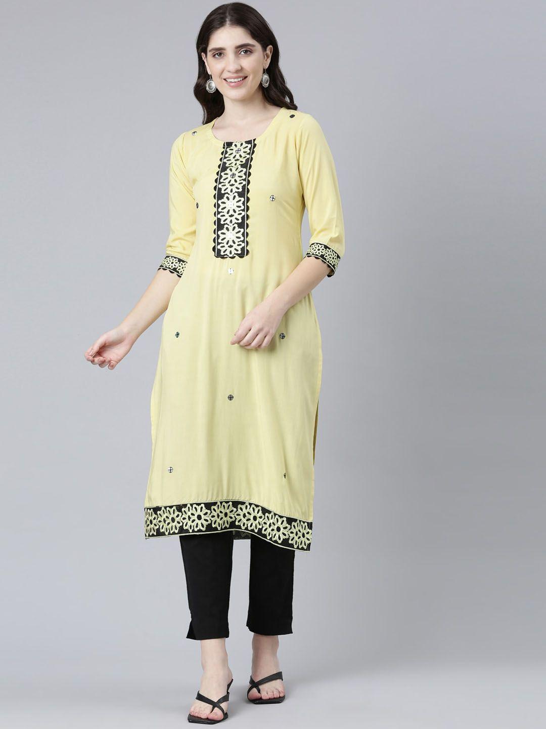 neerus floral embroidered thread work straight kurta