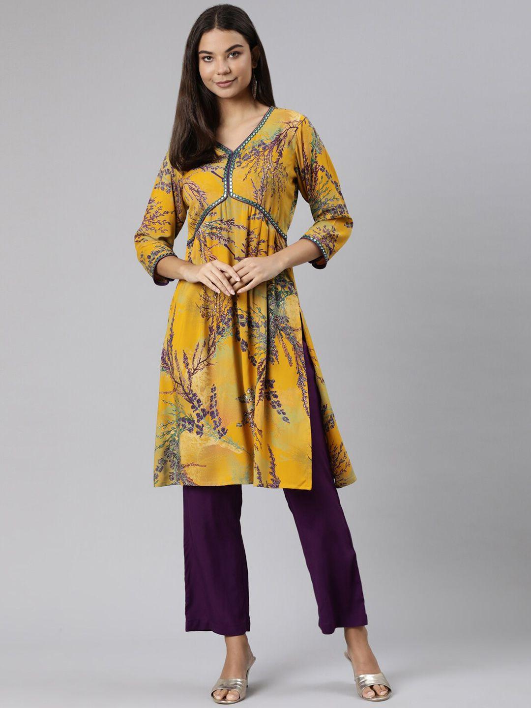 neerus floral printed empire kurta with trousers