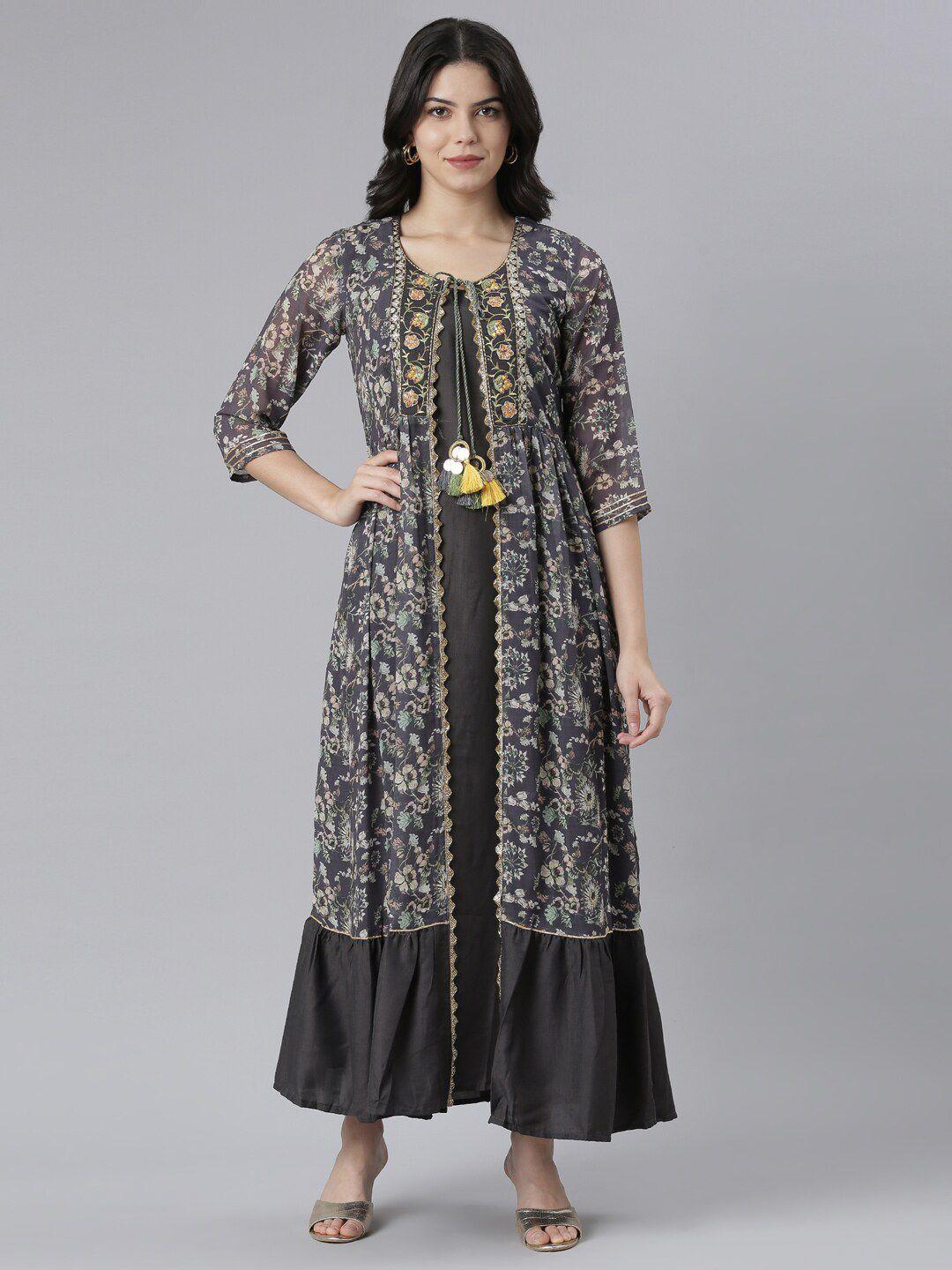 neerus floral printed georgette maxi ethnic dress