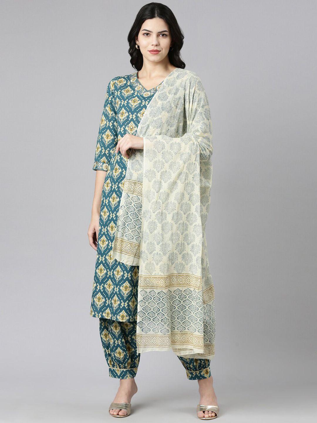 neerus floral printed regular kurta with salwar & dupatta