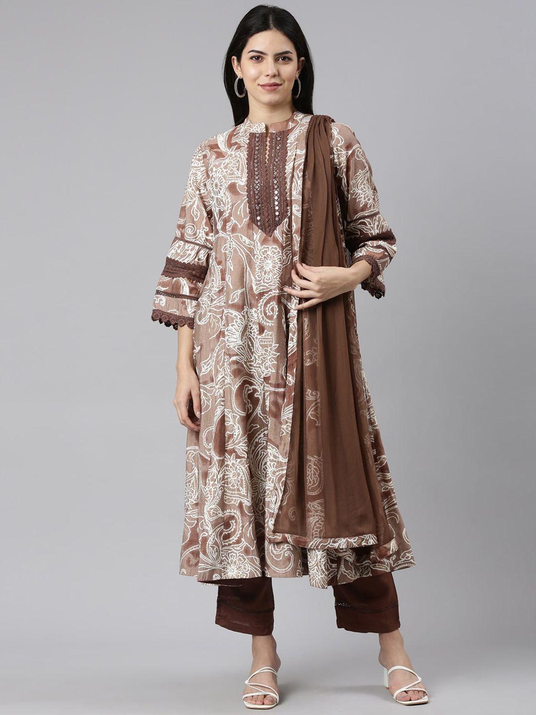 neerus floral printed regular patchwork kurta with trousers & with dupatta