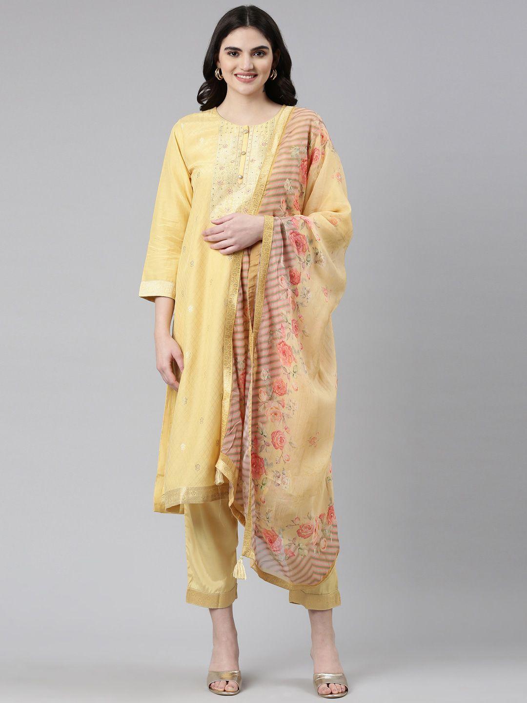 neerus floral woven design sequinned kurta with trousers & dupatta