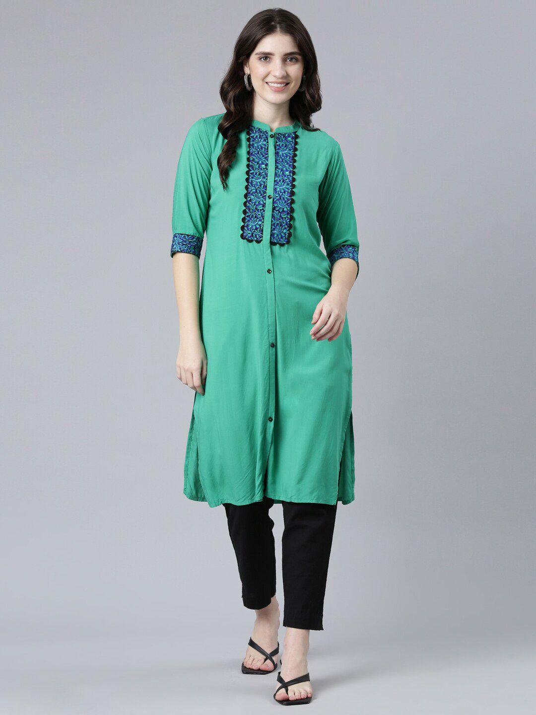 neerus floral yoke design thread work a-line kurta