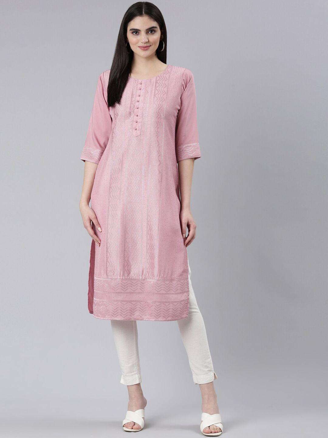 neerus geometric embroidered thread work pure silk kurta