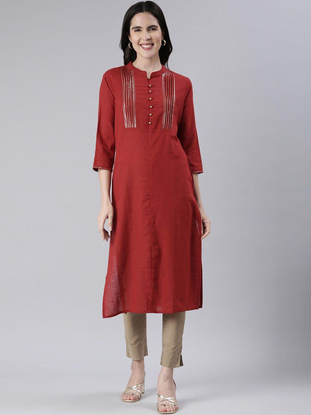 neerus geometric yoke design sequinned cotton kurta