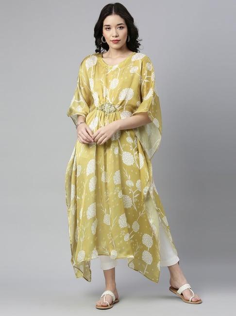 neerus green floral print straight kurta