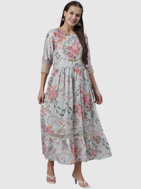 neerus grey floral print anarkali kurta