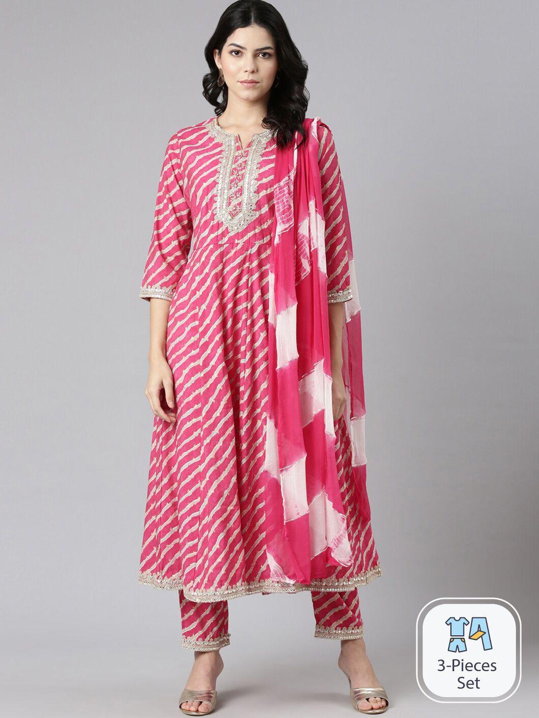 neerus leheriya printed thread work kurta & trousers with dupatta