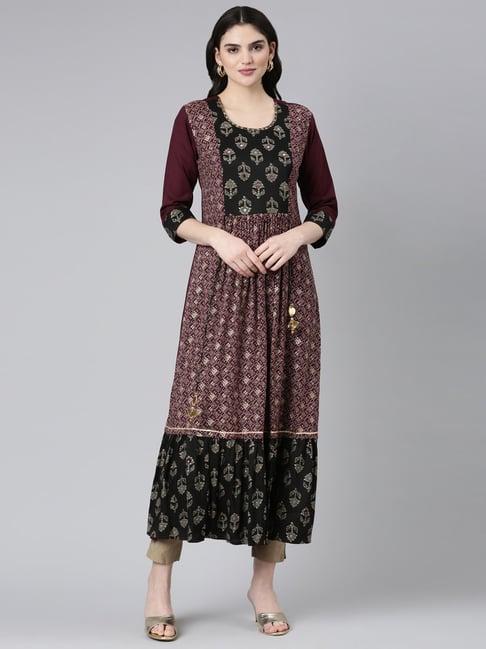 neerus maroon printed straight kurta