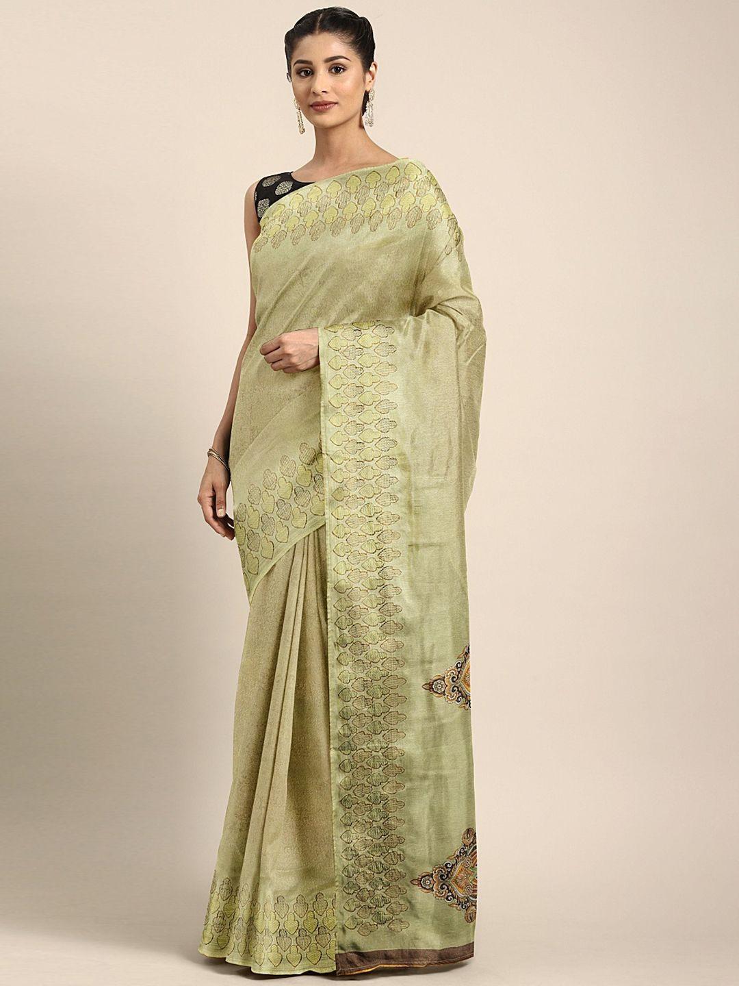 neerus olive green solid poly silk saree