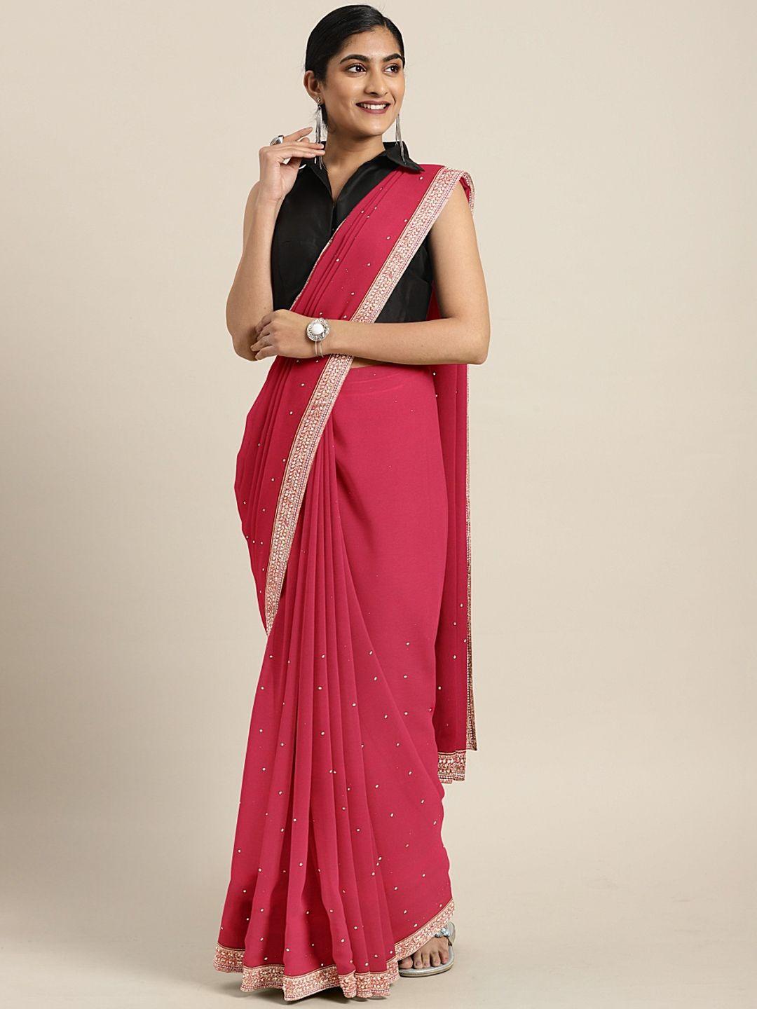 neerus pink embellished poly georgette saree