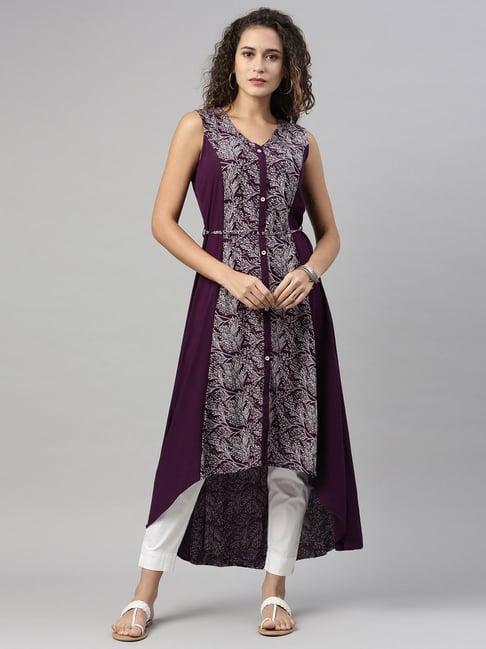 neerus purple floral print a line kurta