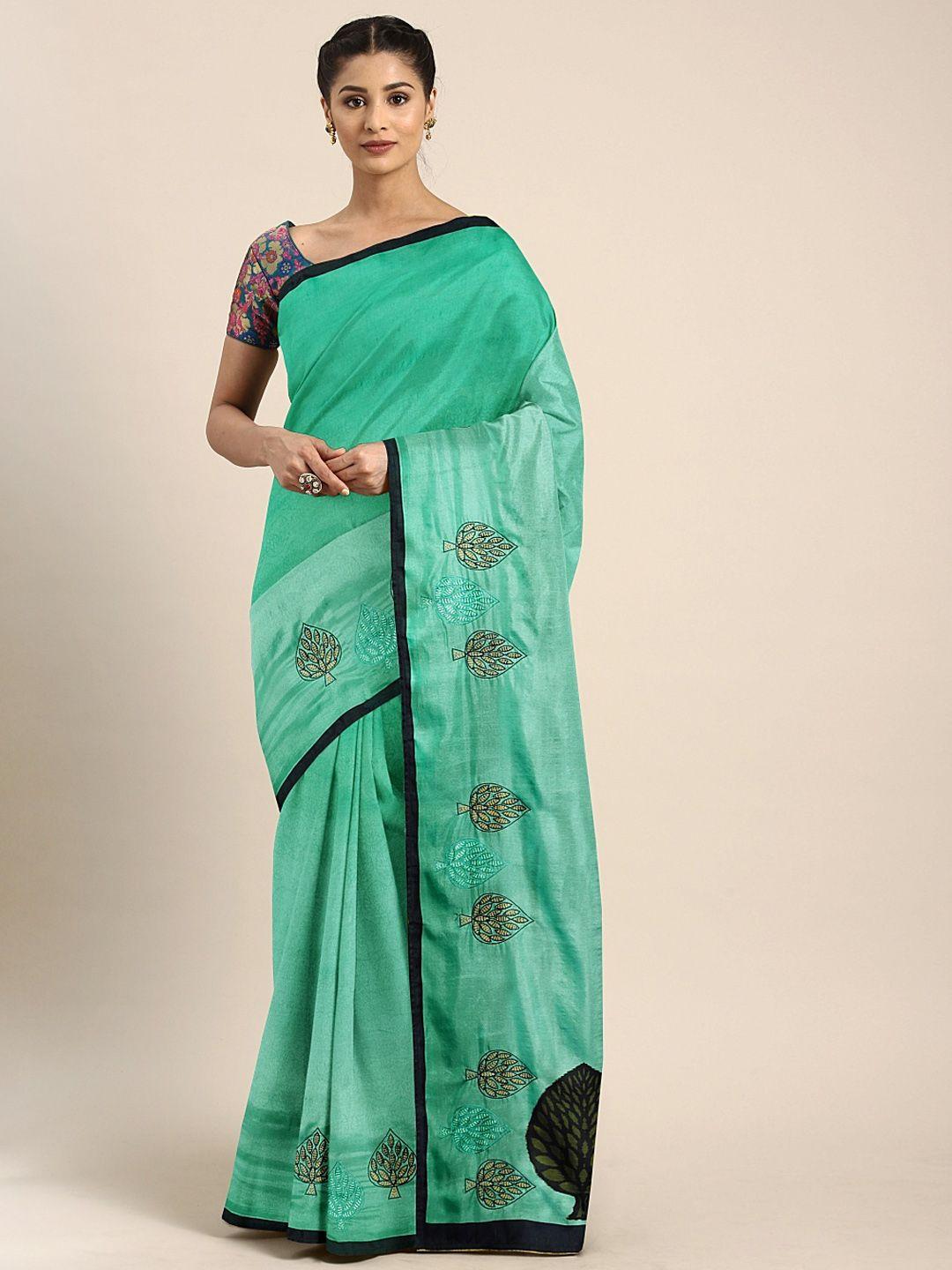 neerus sea green printed poly silk saree