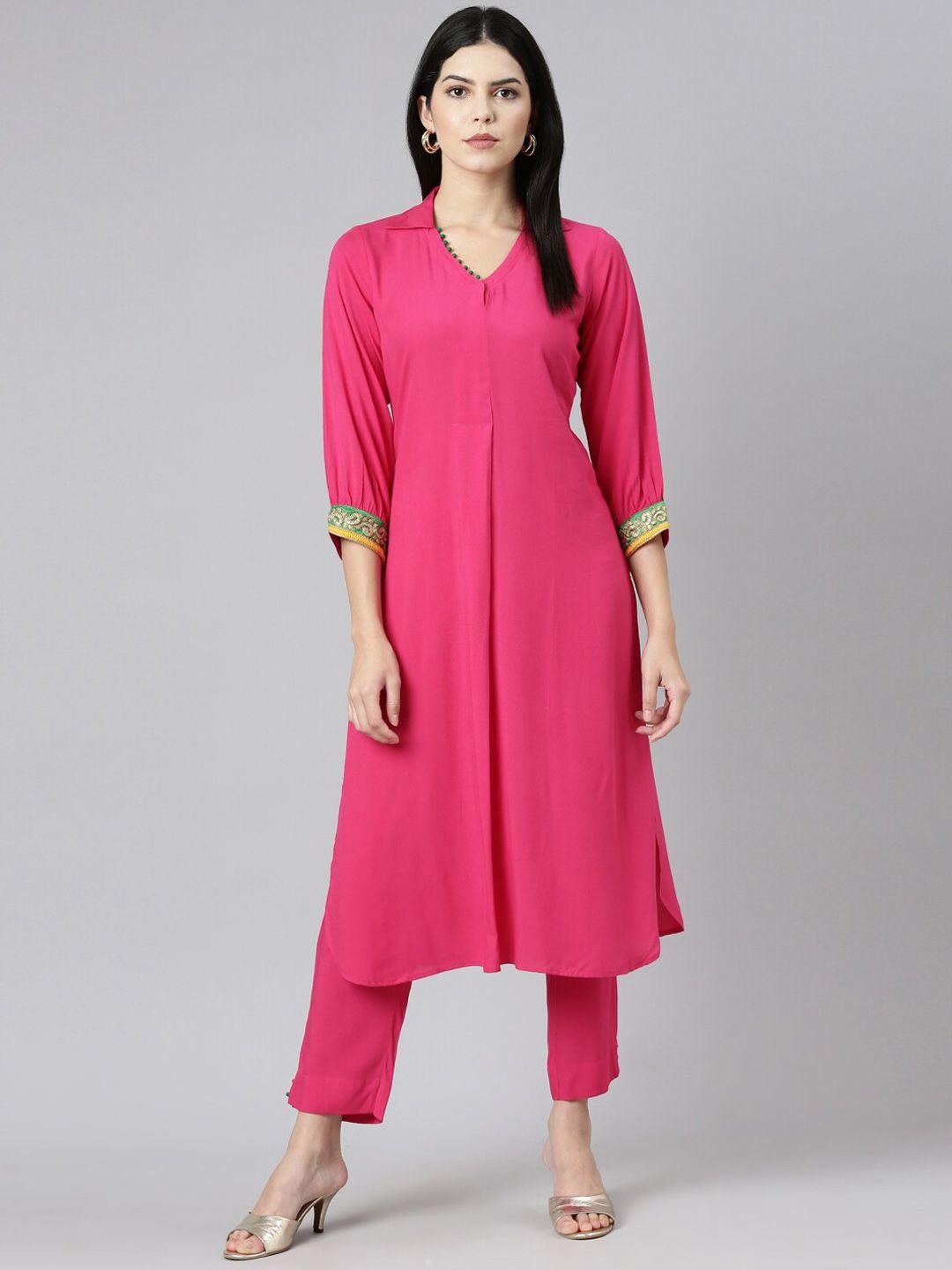 neerus shirt collar cuffed sleeves pathani kurta with trousers