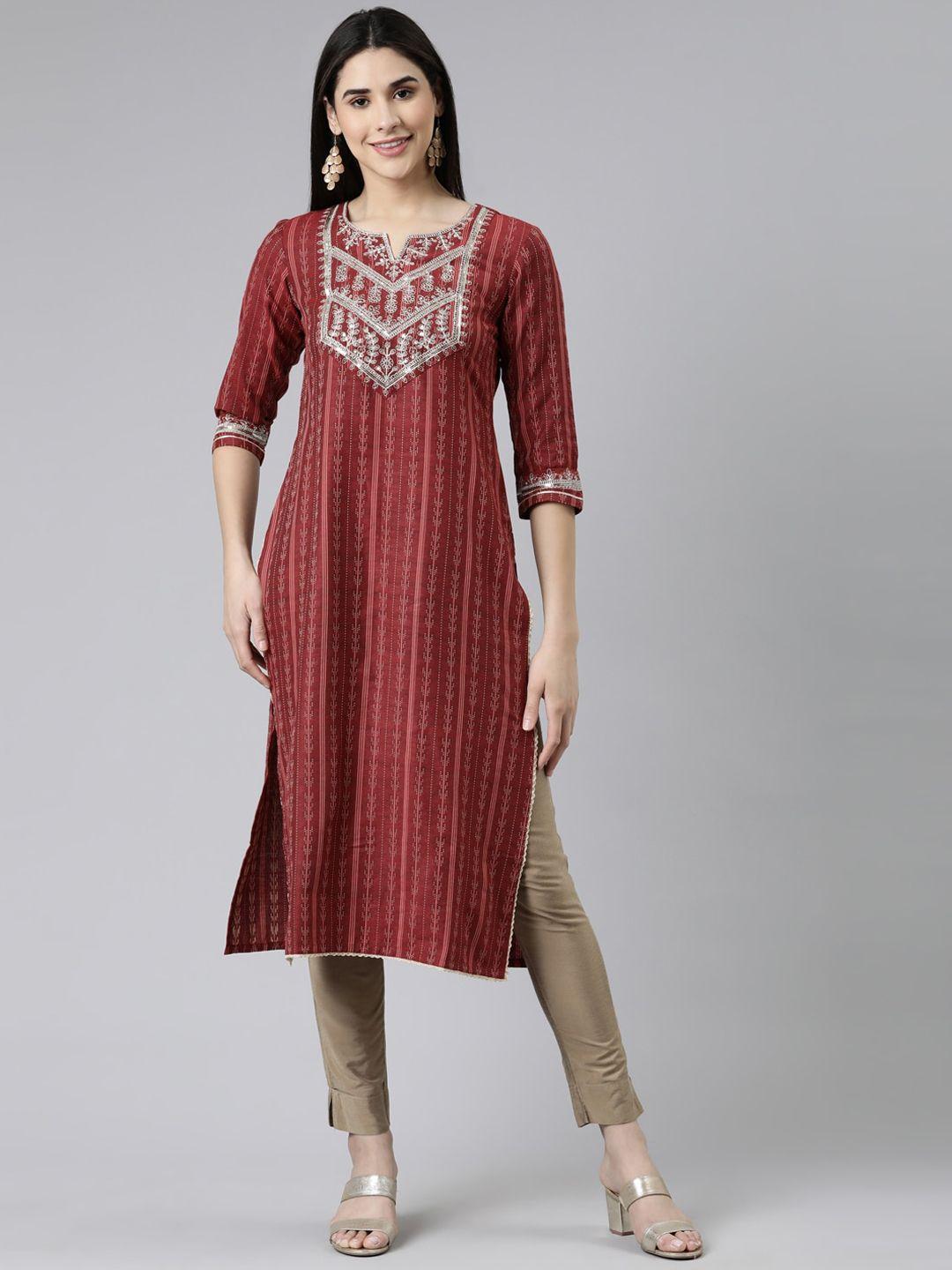 neerus striped sequinned cotton kurta