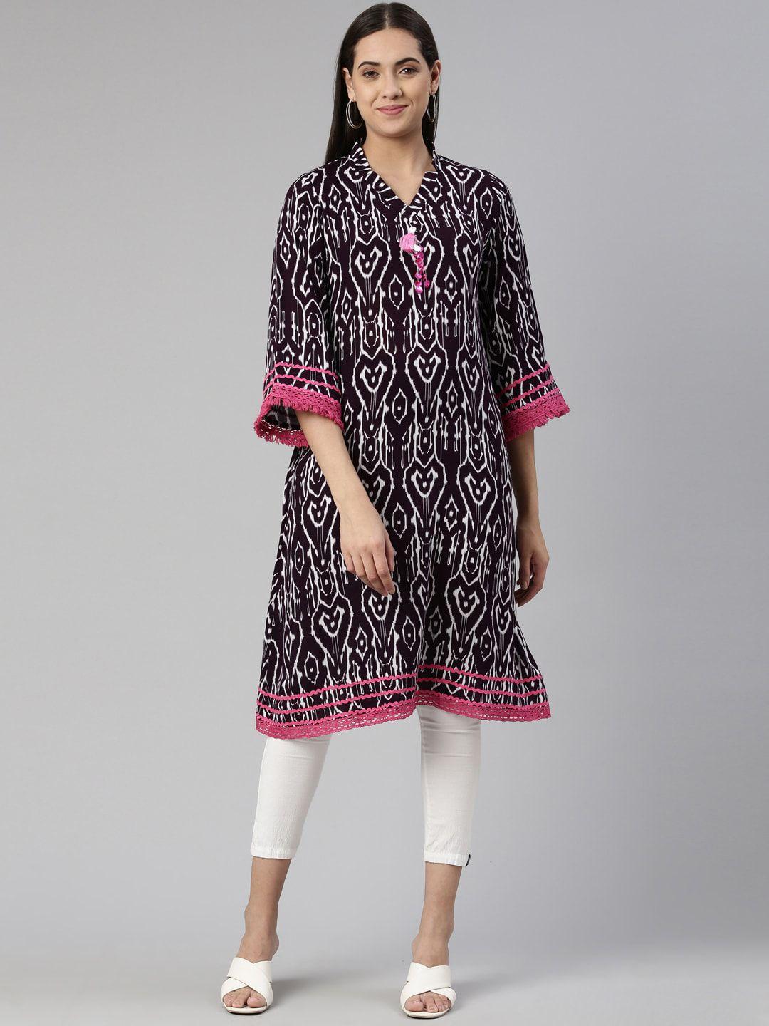 neerus women abstract printed flared sleeves kurta