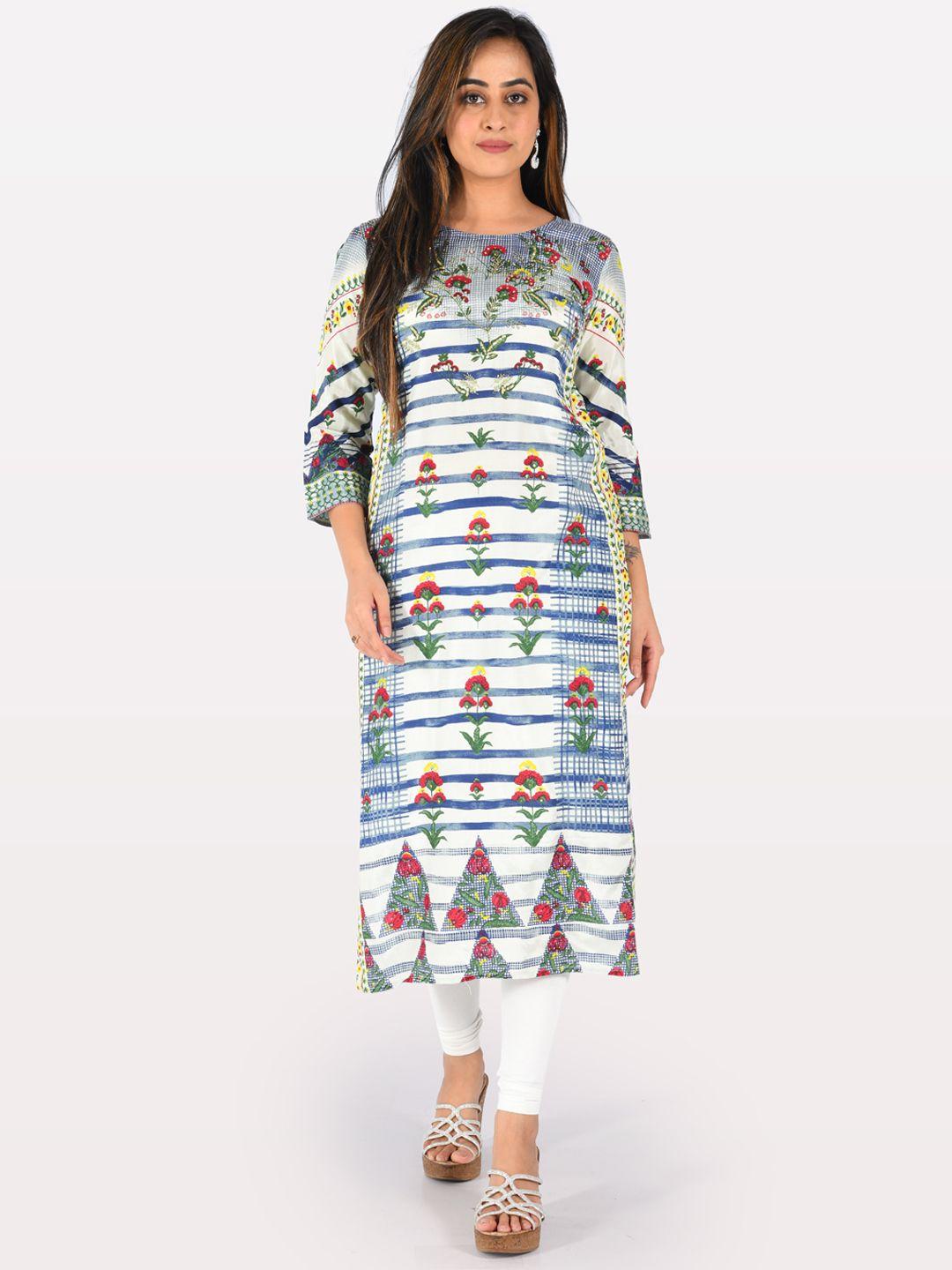 neerus women blue & red floral print straight kurta