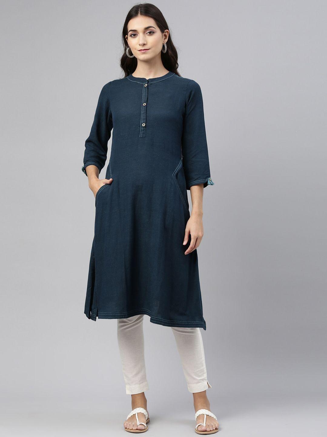 neerus women blue a-line kurta