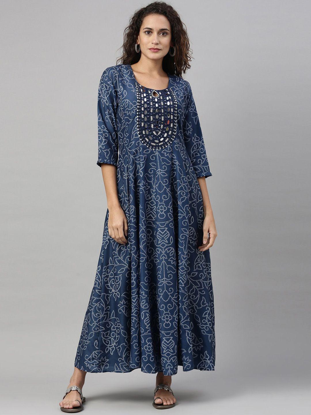 neerus women blue ethnic motifs printed anarkali kurta